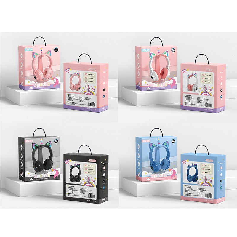 TEQ Cute Kids Headphones Pink Glowing LED Wireless Unicorn Headphone TEQ Cute Kids Headphones Pink Glowing LED Wireless Unicorn Headphone
